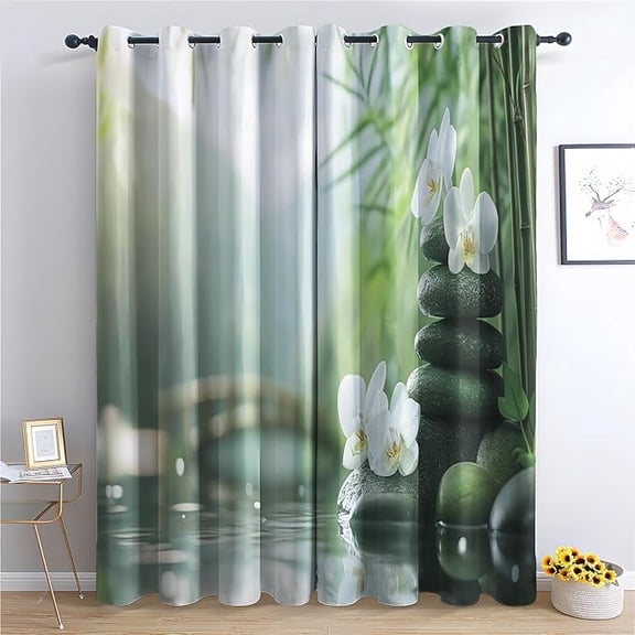 Zen Spa Blackout Curtains for Bedroom Living Room, Massage Stone Drapes, Landscape Light Filtering Curtains, Room Darkening Curtains 53"W x 96"L (Pack of 2)