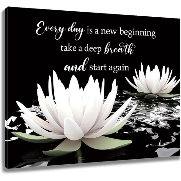 Zen Spa Floral Wall Art Grey Zen Stone Bamboo with Pink Water Lily Canvas Wall Art Yoga Meditation Room Decor Wall Decor for Office Bedroom Bathroom Home Ready to Hang 12L x 16W Inch