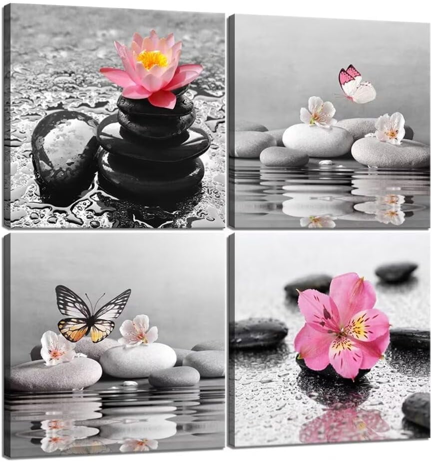 zen-spa-wall-art-gray-wall-decor-flower-stone-butterfly-canvas-pictures