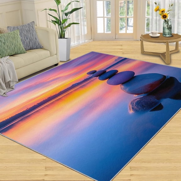 Zen Stone Area Rug, Sunset Spa Nature Pattern Carpet, Washable Non-Slip Soft Low Pile Floor Mat for Living Room Bedroom 2x3ft(Small)