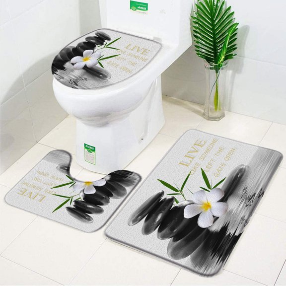 Zen Stone Bath Mat Flowers Bamboo leaves Bathroom Decor Anti Slip Floor Rug Foot Carpet Toilet Lid Bathroom Accessories Sets