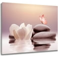 thumbnail image 1 of Zen Stone Canvas Wall Art White Flower and Pink Butterfly on Lake Wall Art for Bathroom Living Room Bedroom Modern Spiritual Yoga Spa Picture Wall Decor Framed Bedroom Wall Art,16x12 Inches, 1 of 5