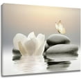 thumbnail image 1 of Zen Stone Canvas Wall Art White Flower and Yellow Butterfly on Lake Wall Art for Bathroom Living Room Bedroom Modern Spiritual Yoga Spa Picture Wall Decor Framed Bedroom Wall Art,16x12 Inches, 1 of 6