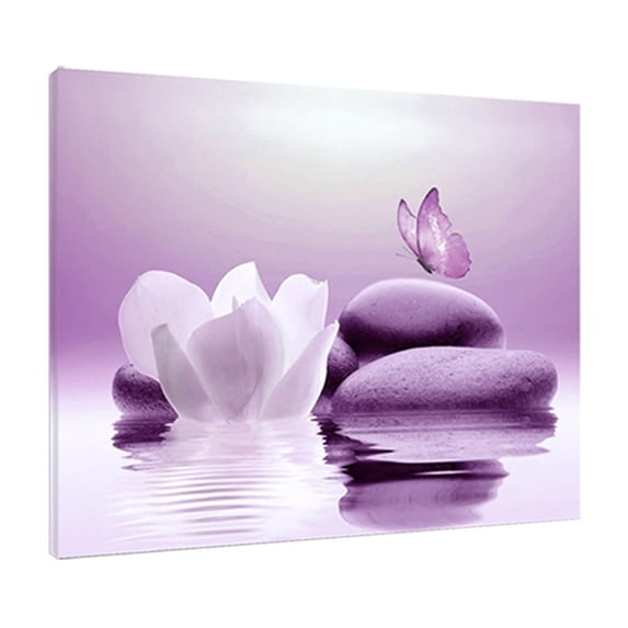 Zen Stone Canvas Wall Art With Water And Purple Butterfly 16X12 Inch For Bathroom Living Room Bedroom Yoga Spa Picture Decor