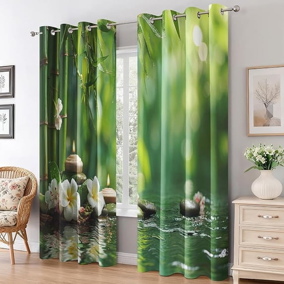 Zen Stone Curtains for Living Room, Bamboo Forest Blackout Curtains ...