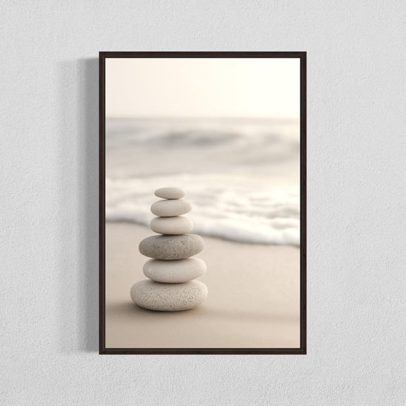 Zen Stone Tower Minimalist Sunrise Peaceful Nature Decor