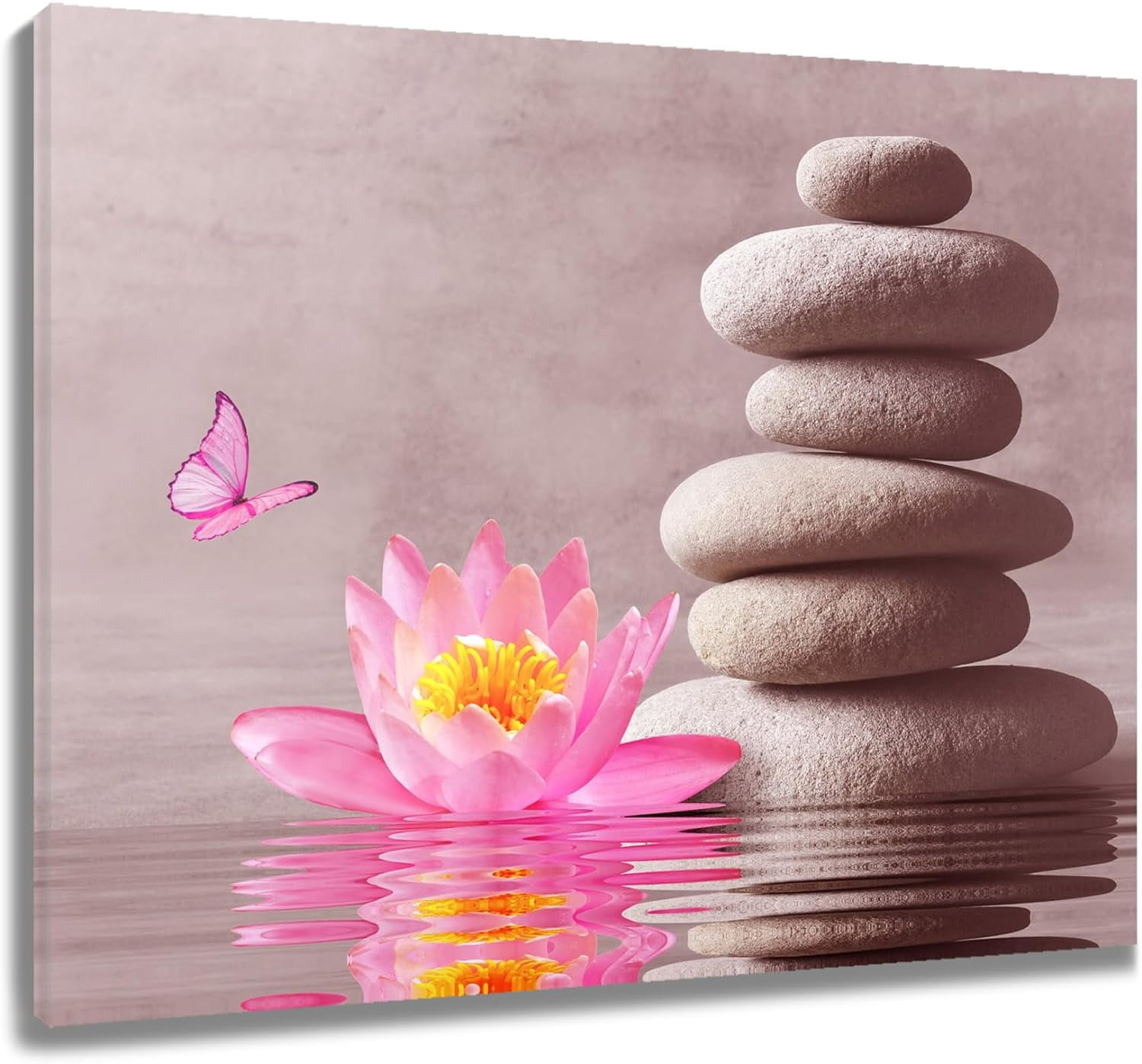 Zen Stone Wall Art Butterfly and Flower beside the Pebbles on the Water ...