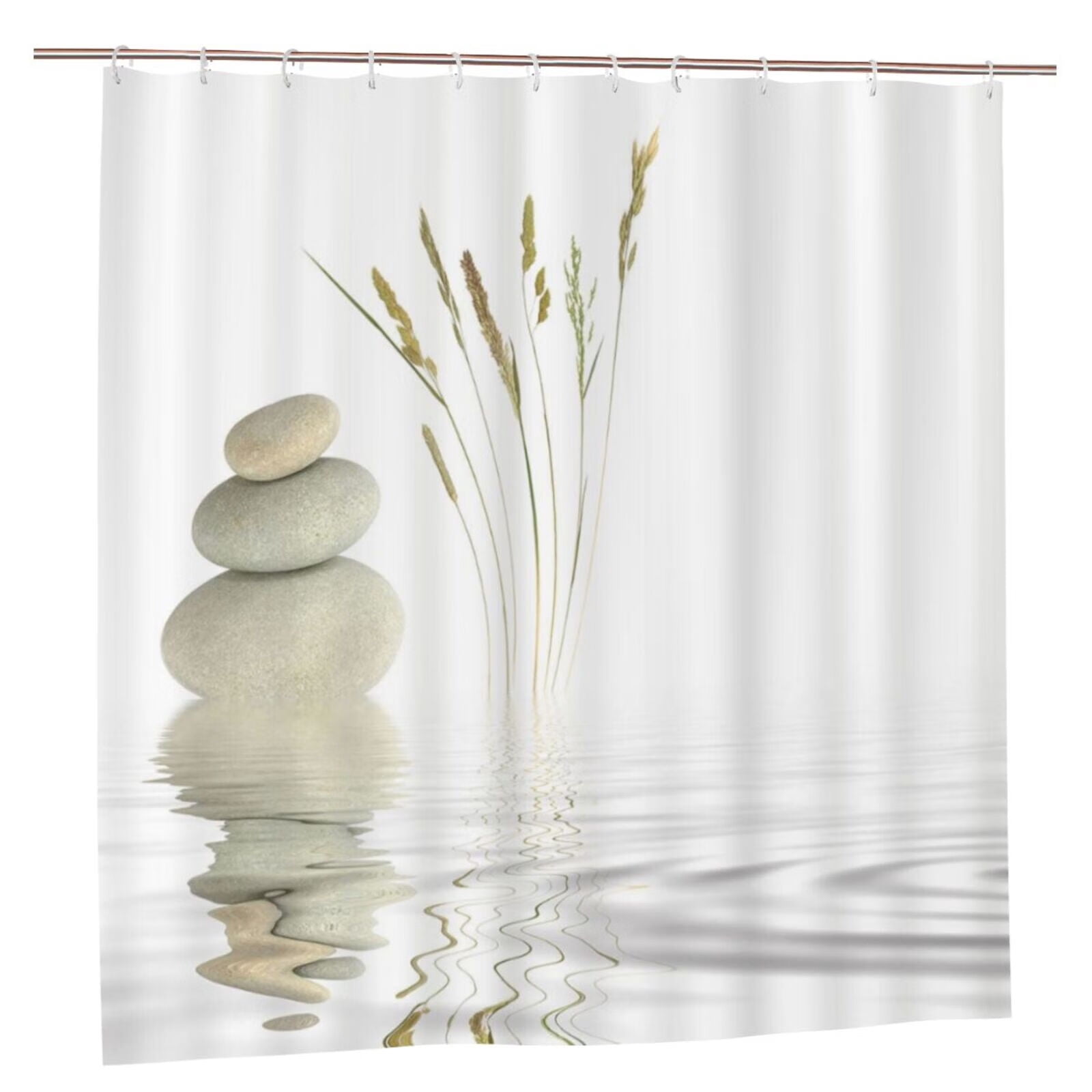 Zen Stone Wild Grass Reflection in Water Shower Curtains 12 Hooks ...