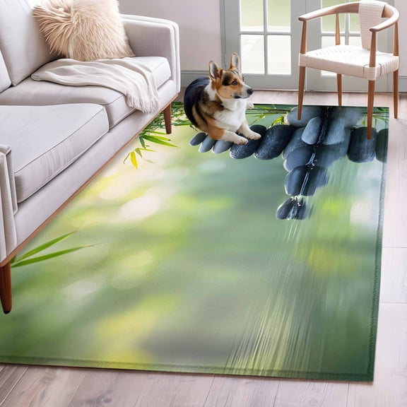 Zen Stones Area Rug 4x6 Washable Rug Non Slip Nature Water Reflection Country Botanical Large Area Rug Indoor Floor Carpet for Entryway Bedroom Kitchen Living Room Home Office Dining Room Nursery