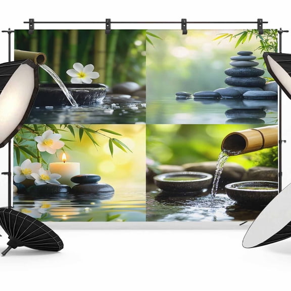 Zen Stones Backdrop for Photoshoot, Photography Photo Studio Background Wall Backdrop, Nature Water Reflection Checkered Back Drop Banner Panel for Portraits Wedding Party Live Streaming Decor 7x5Ft