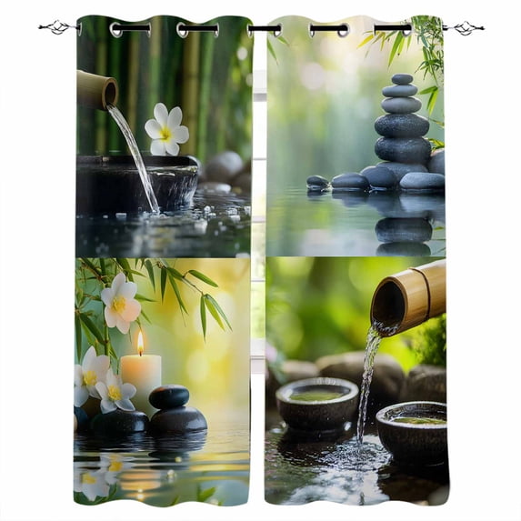Zen Stones Blackout Curtains for Bedroom Living Room Darkening Curtains 63 Inches Long Nature Water Reflection Checkered Window Curtain 2 Panels Set Insulated Window Treatment Grommet Drapes 52"x63"