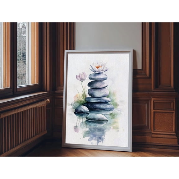 Zen Stones Lotus Flower Calming Boho Wall Art Unframed Paper Print