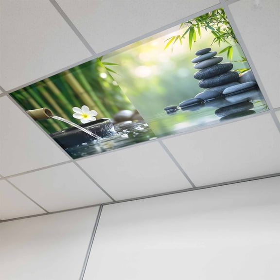 Zen Stones Magnetic Fluorescent Light Covers for Ceiling Lights 2 x 4 Feet, Nature Water Reflection Checkered Office Classroom Kitchen Drop Ceiling Light Covers Lighting Filters Shade Panel 1 Pack