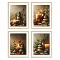 Zen Stones Relax and Calm Massage Laundry Room Bathroom Decor Set of 4 Framed Bamboo Wall Art Print