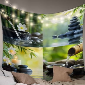 Zen Stones Small Tapestry for Bedroom Wall Hanging Tapestry, Nature Water Reflection Checkered Ceiling Backdrop Tapestries Poster Blanket Wall Decor for Teens Room Living Room Dorm 23" x 28"