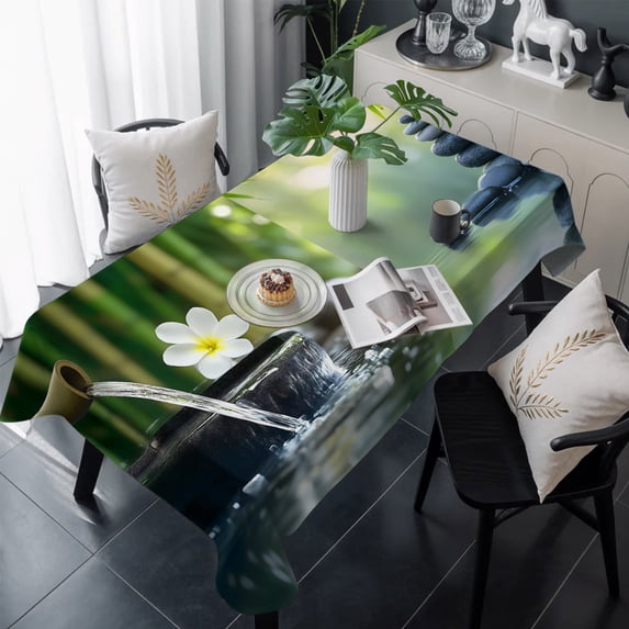 Zen Stones Table Cloth Waterproof Tablecloths, Nature Water Reflection Checkered Tablecloth Dining Table Cover for Kitchen Party Tabletop Outdoor, Rectangle Tablecloth 54x108 Inch