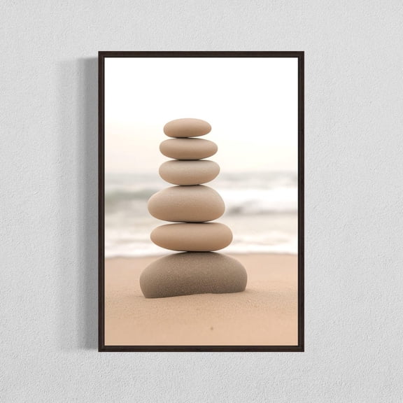 Zen Stones Tower Wall Art Coastal Sand Minimalist Beach Decor Vintage Style Room