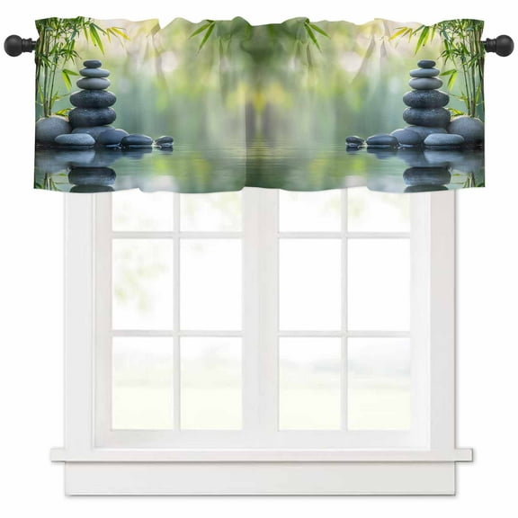 Zen Stones Valances for Windows Farmhouse Kitchen Curtains Valances Rod Pocket Valance Curtains for Kitchen Windows Nature Water Reflection Country Botanical Window Valances for Bathroom 54"x18"