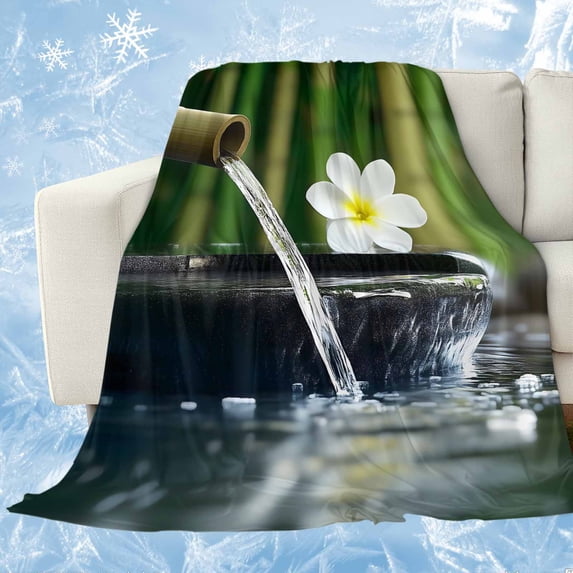 Zen Stones Water Flowing Cooling Blanket, Lightweight Breathable Summer Throw Blanket with Double Sided Cold Effect, Floral Green Forest Picnic Beach Blankets Bed Sheet for Hot Sleepers 40"x60"