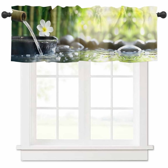 Zen Stones Water Flowing Valances for Windows Farmhouse Kitchen Curtains Valances Rod Pocket Valance Curtains for Kitchen Windows Floral Green Forest Window Valances for Bathroom Bedroom 60"x18"