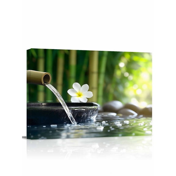 Zen Stones Water Flowing Wall Art for Living Room, Canvas Picture Wall Decor for Bathroom Bedroom, Floral Green Forest Painting Artwork for Office Kitchen Hallway Dining Room Home Decorations 12"x16"
