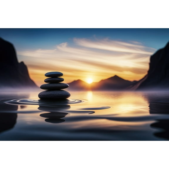 Zen Stones at Sunset Photo - 12" x 18" Art Print Wall Decor