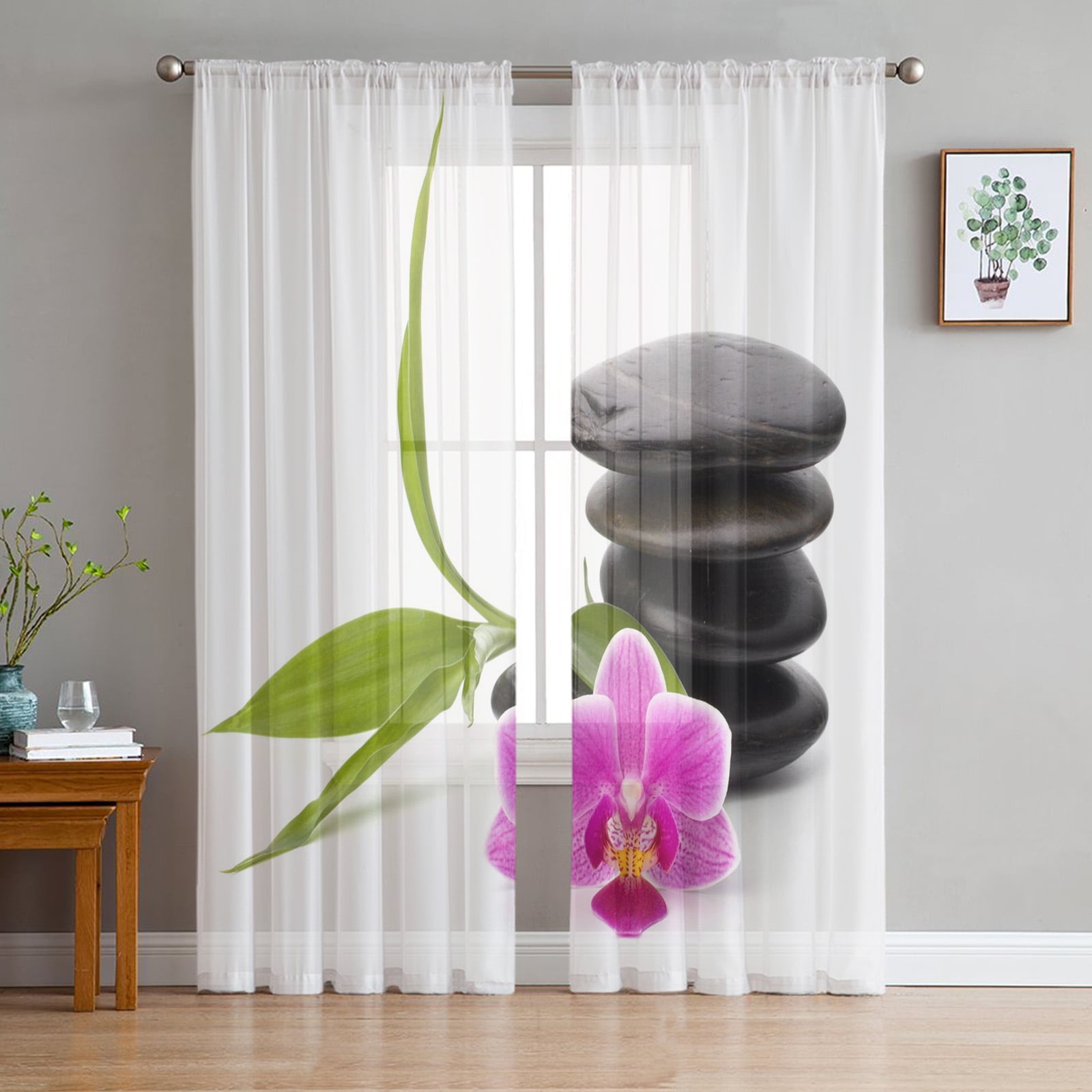 Zen Sts White Lotus Black Window Curtains for Living Room Kitchen Door ...
