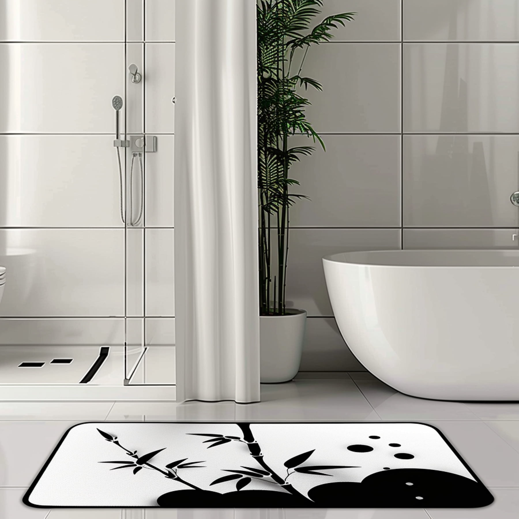 Zen Style Bamboo Shower Curtain Black Silhouette Design Spa Theme Water ...