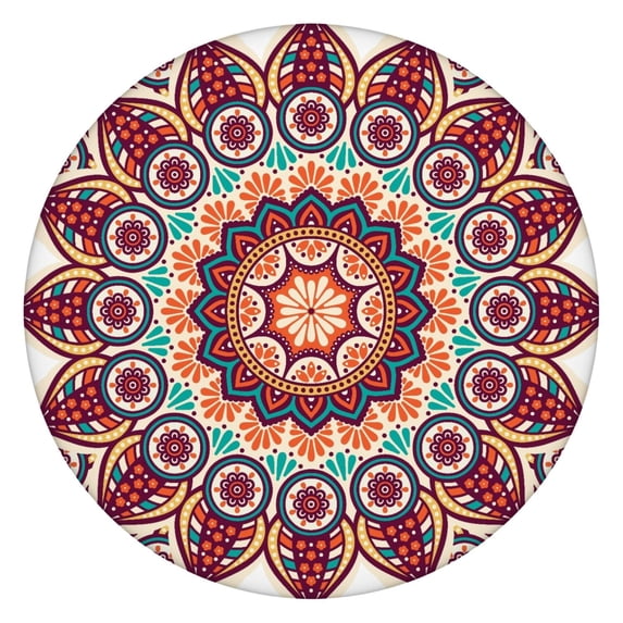 Zen Tablecloth Mandala Mystic Cultural Pattern Waterproof Elastic Round Cover with Back for Meditation and Energy Healing