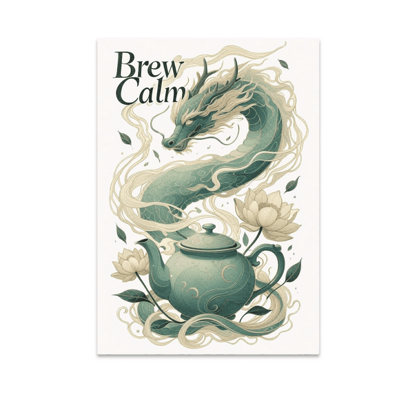 Zen Tea Dragon Art - Tea Lover - 13x19 Poster Print