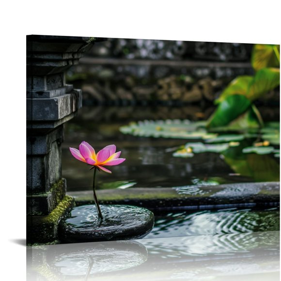 Zen Wall Art Black Stones and White Lotus Flowers Picture on Canvas Prints for Yoga Spa Meditation Bathroom Decor 20x16in