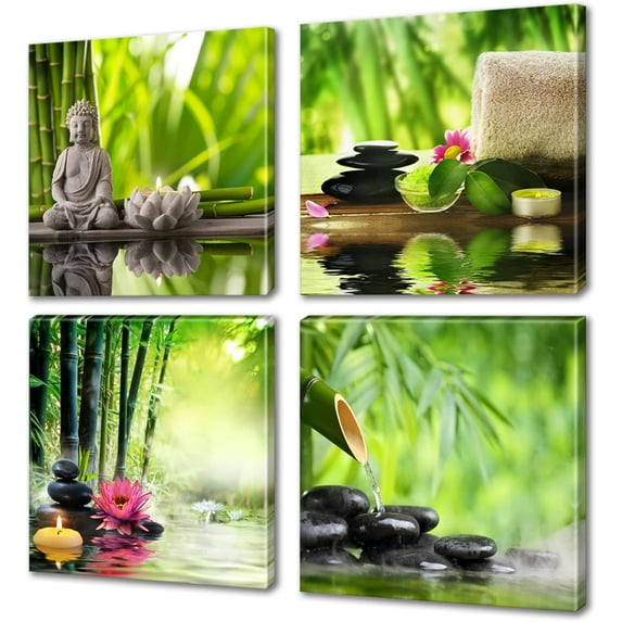 Zen Wall Art Decor 4 Panels Essential Oil Candle Painting Pictures Canvas Prints Artwork for SPA Bathroom Yoga Room Decoration
