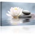 thumbnail image 1 of Zen Wall Art Lotus Flowers Stones on Water Pictures Water Lily Canvas Prints Bathroom Decor Spa Artwork for Yoga Studio Meditation Spiritual Room Framed (Zen-1, 12.00"x18.00"), 1 of 5