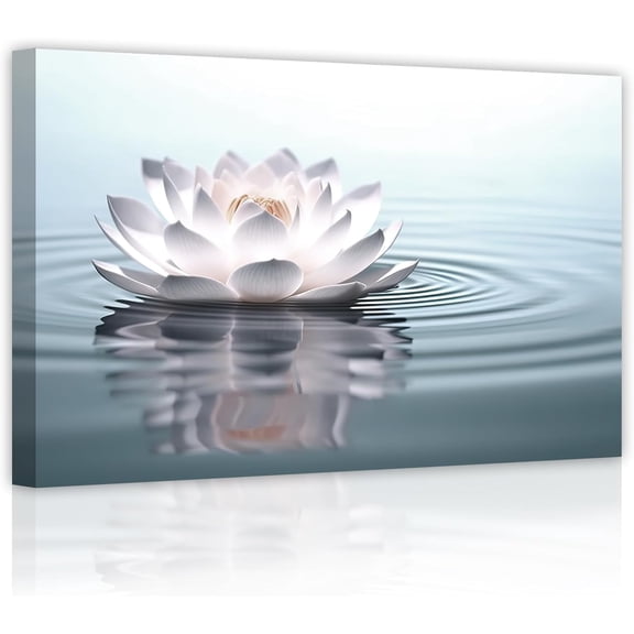 Zen Wall Art Lotus Flowers on Water Pictures Water Lily Canvas Prints Bathroom Decor Spa Artwork for Yoga Studio Meditation Spiritual Room Framed (Zen-2, 12.00"x18.00")