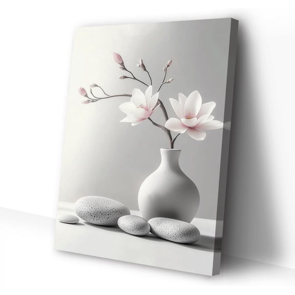 Zen Wall Art Magnolia Canvas Print Zen Stone Pictures Spa Painting Poster Meditation Spirit Bathroom Yoga Room Office Decor Framed