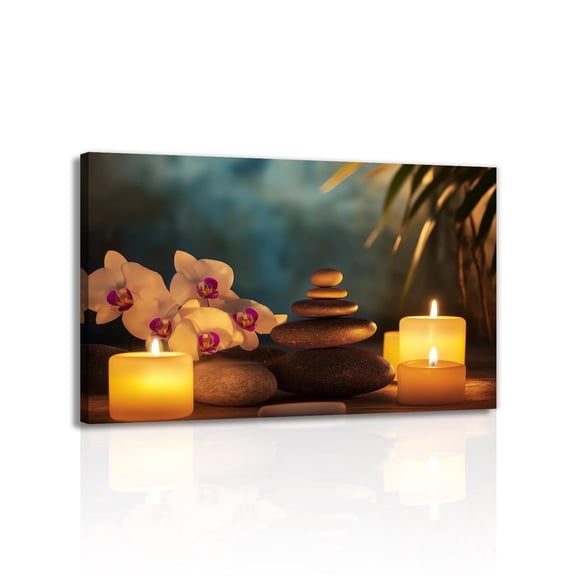 Zen Wall Art Rainy Night Candlelit Pictures Canvas Print Relaxing Spa Decor for Home Bathroom Bedroom Yoga Room poster