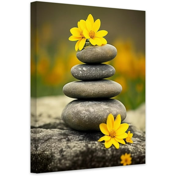 Zen Wall Art Spa Stone and Elegant Blue Orchid Flower on the Water Picture Canvas Prints Artwork Relax Zen Spa Meditation Room Decor (12x18inch)