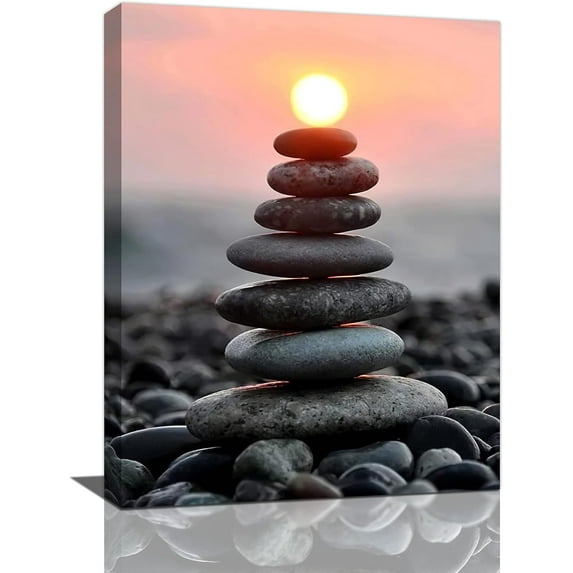 Zen Wall Art Stone Sunrise Pictures Wall Decor Zen Decor Canvas Print Yoga Spa Meditation Painting Calming Home Decorations Artwork For Spiritual Room Office Living Room Bedroom Bathroom 12"x16"