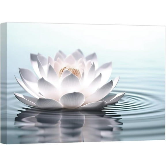 Zen Wall Art White lotus Flowers Picture Canvas Print Barhroom Spiritual Yoga Spa Meditation Room Wall Decor Frame (12x18inch)