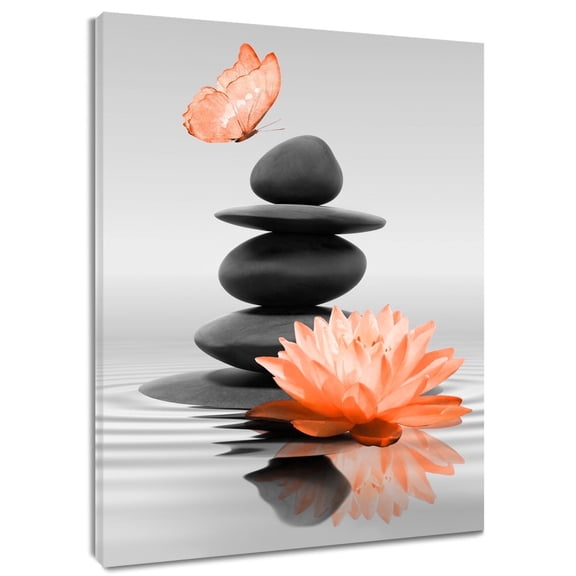 NEONWE Orange Zen Wall Art Bloom in Water Lotus Flower Butterfly Canvas Wall Art, Modern Prints Posters Living Room Decor, Bathroom Bedroom Office Wall Art Decor, 8x10 Inches