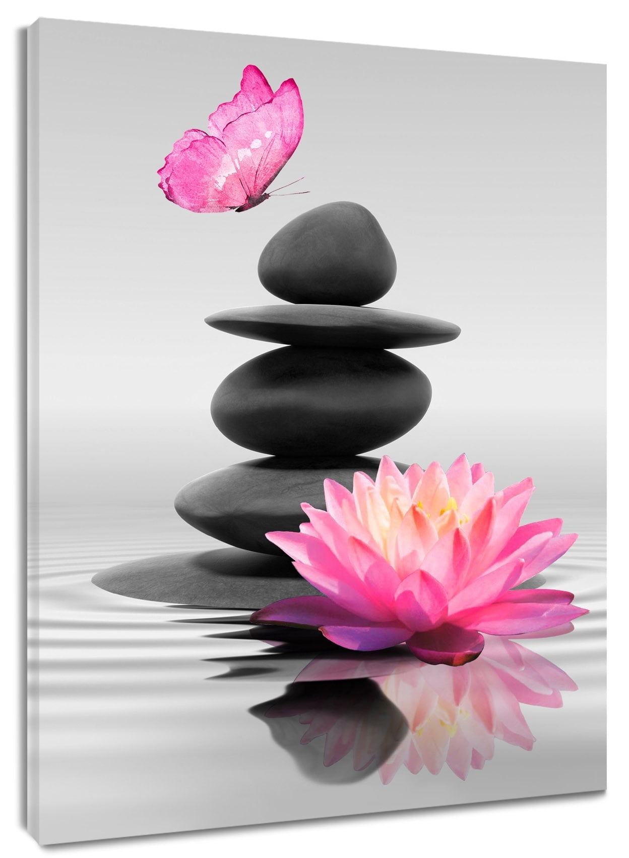 Zen Wall Art Zen Stone Pink Lotus Flower Bloom in Water Canvas Wall Art ...