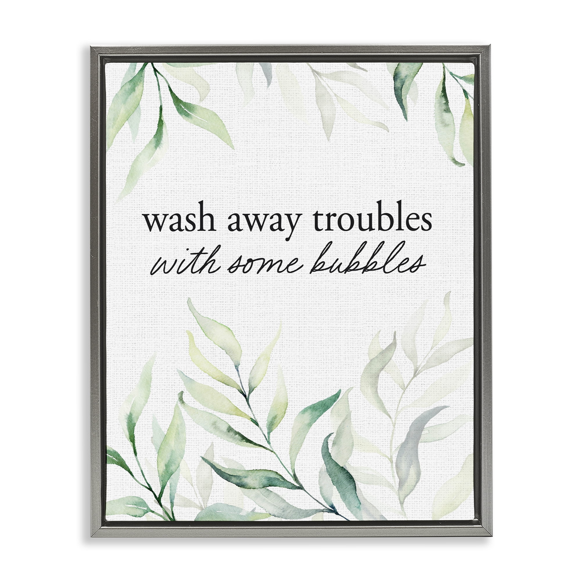 Zen Wash Away Troubles Gray Framed Floater Canvas Wall Art, design by Lettered and Lined