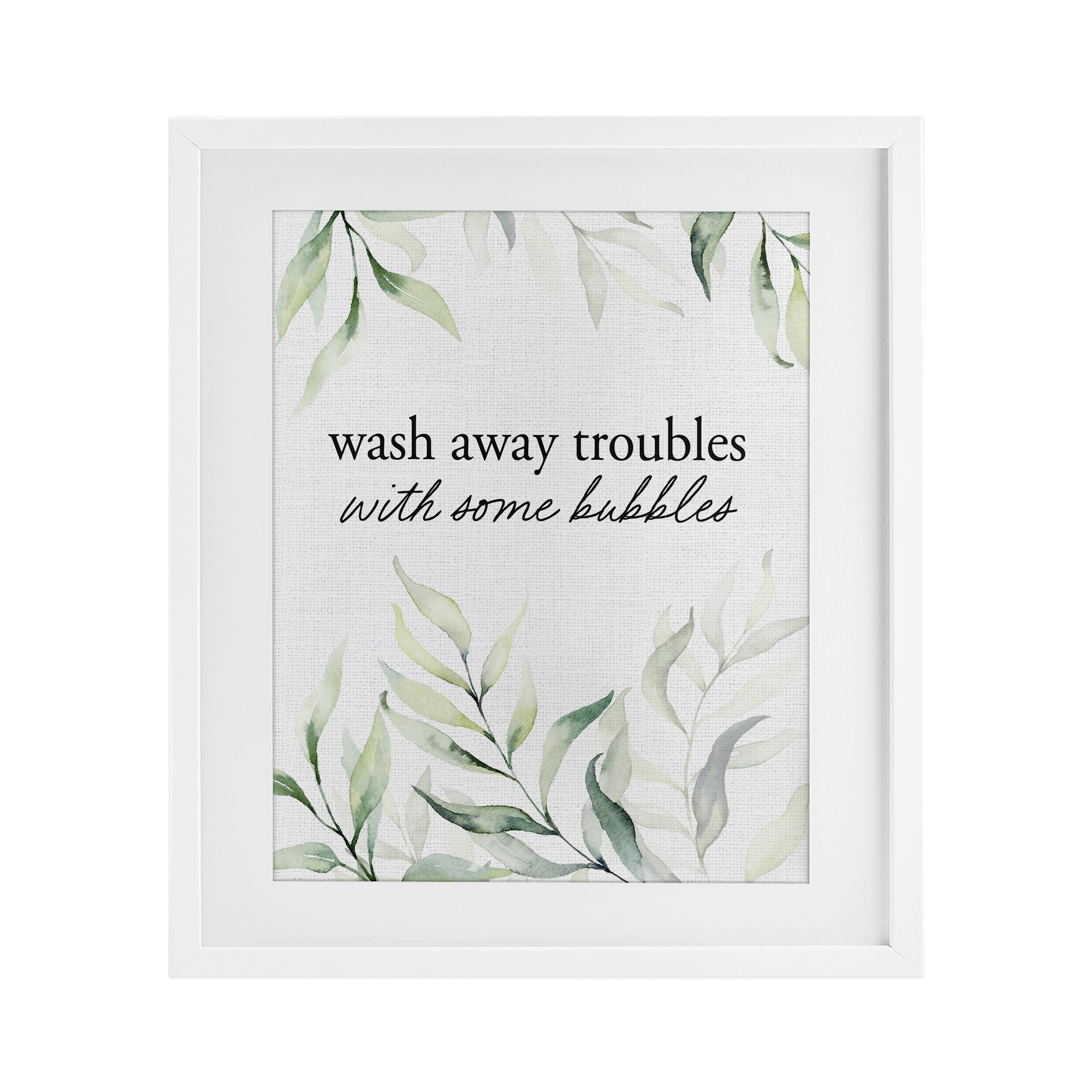Zen Wash Away Troubles White Framed Print Under Glass, design by Lettered and Lined