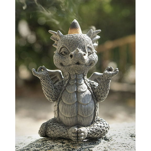 Zen Whimsical Garden Dragon Yoga Sitting In Meditation Backflow Incense Burner