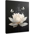 thumbnail image 1 of Zen White Floral Wall Art for Bathroom Flower and Butterfly on Black Canvas Wall Art Modern Framed Wall Art Yoga Spa Spiritual Wall Art Paintings for Living Room Bedroom Decor,16L X 12W inches, 1 of 6