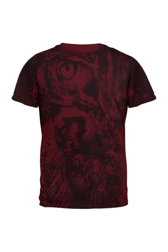 Zen Wisdom Owl Ghost All Over Maroon Adult T-Shirt - Small