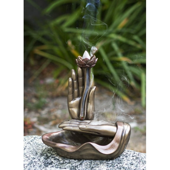 Zen Yoga Meditation Buddha Mudra Hands Lotus Flower Backflow Incense Burner