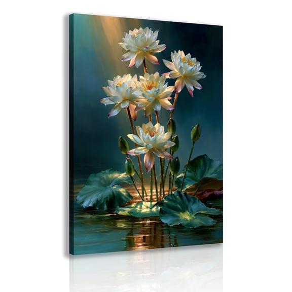 Zen-inspired lotus canvas wall frame with a serene and natural print, suitable for decorating yoga rooms and meditation spaces.