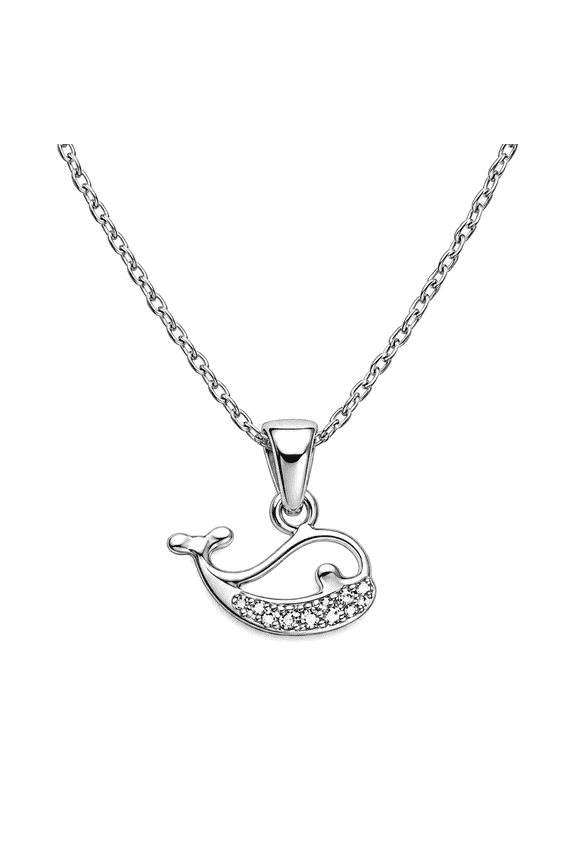 - Silver Tone Whale Pendant Necklace with Crystal Accent, Delicate Chain Ocean Jewelry