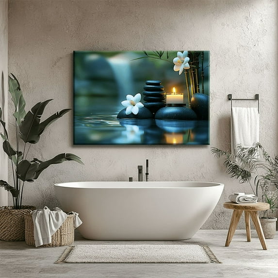 Zen style bamboo and flowers Poster Canvas Print Wall Art Bedroom Room Aesthetics Decoration